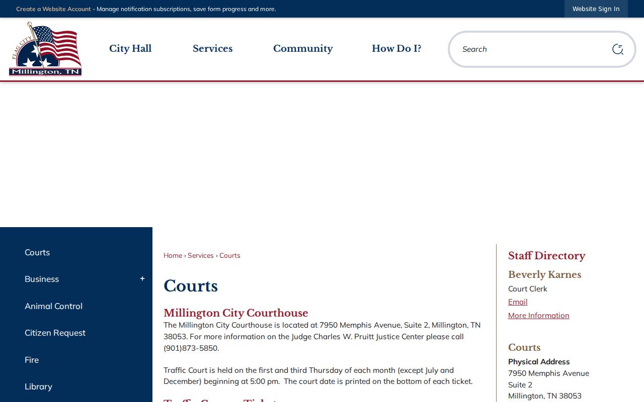 Shelby County Millington warrant records routed to the Justice Center court suite