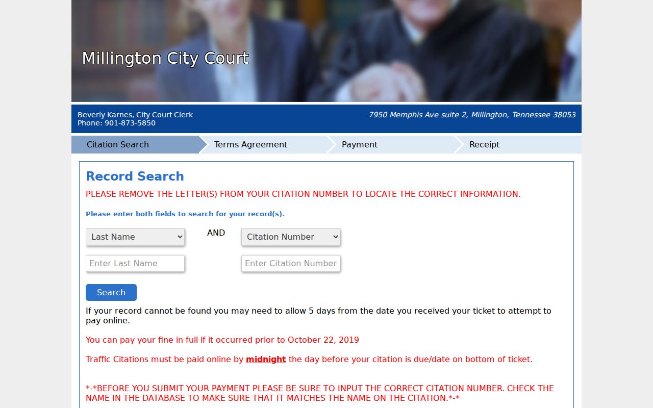 Shelby County Millington warrant citation lookup by last name and number
