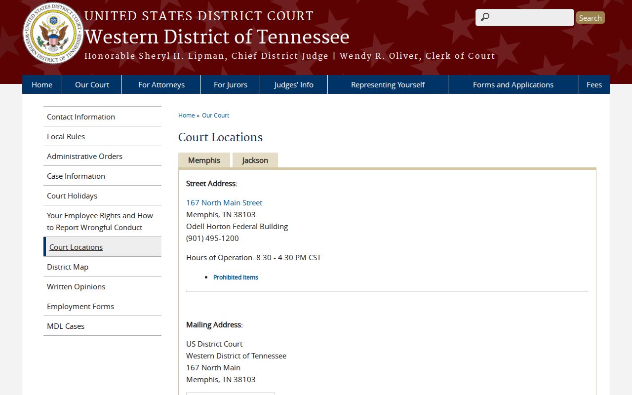 Shelby County warrant search boundary at the federal courthouse and division