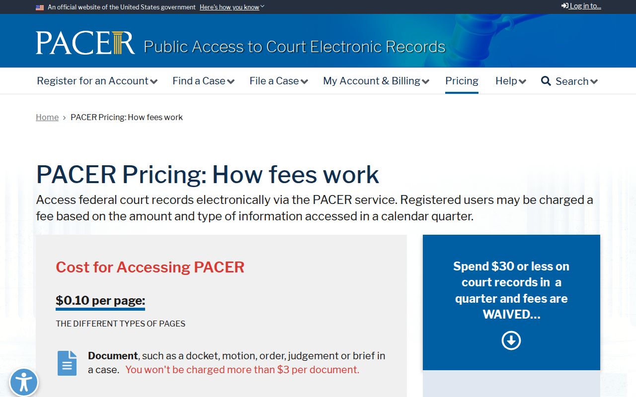 Shelby County warrant search boundary and federal PACER docket pricing information