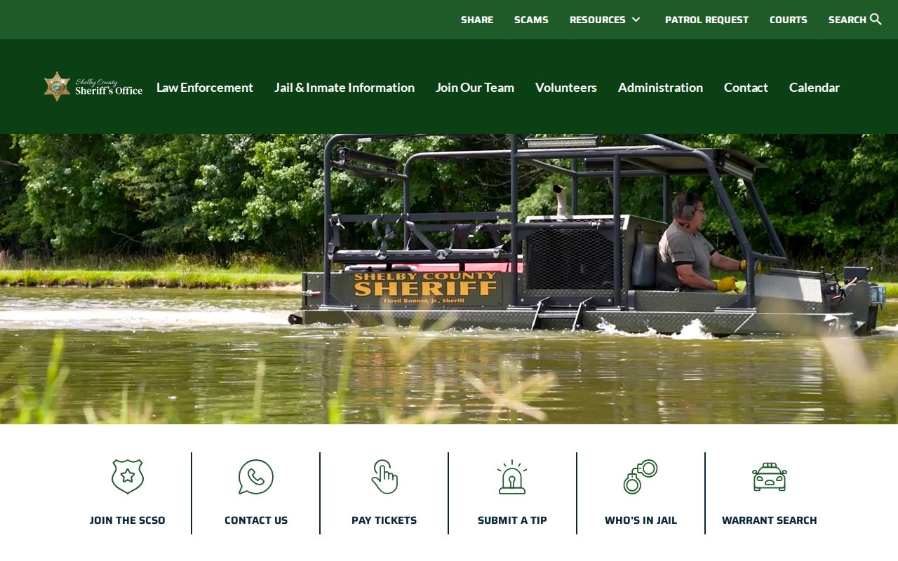 Shelby County Sheriff official warrant records and agency navigation